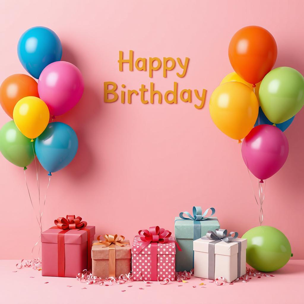 Personalized birthday gift boxes with colorful bows and balloons — perfect embroidery gift setup for birthdays