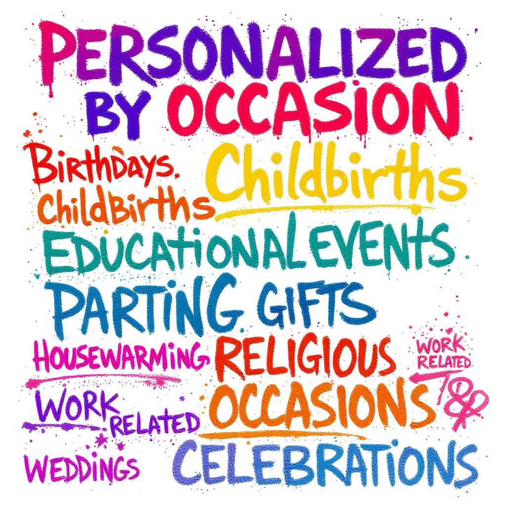 Text-based graphic listing gift occasions such as birthdays, weddings, childbirths, educational events, parting gifts, and religious celebrations