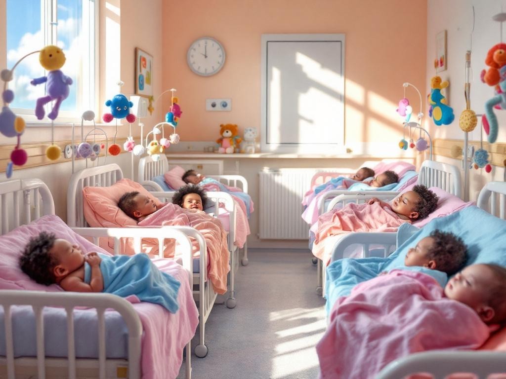 Newborn babies sleeping in a hospital nursery under soft pastel blankets — perfect for personalized baby shower embroidery gifts